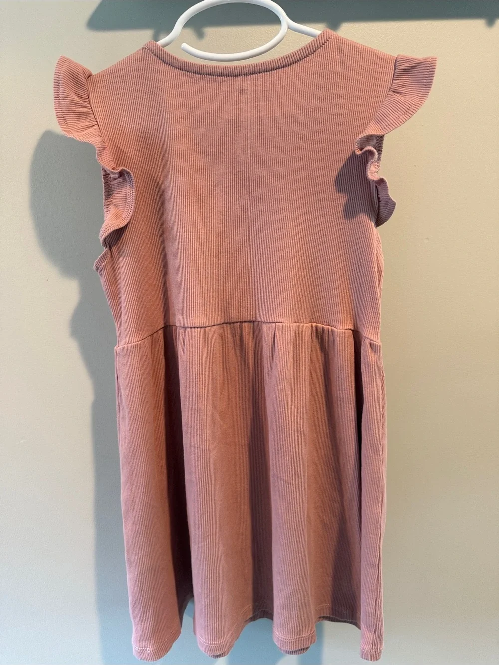 H&M‎ 5T/6 Flutter Sleeve Dusty Pink Ribbed Jersey Dress